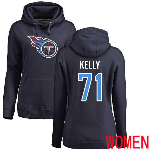 Tennessee Titans Navy Blue Women Dennis Kelly Name and Number Logo NFL Football #71 Pullover Hoodie Sweatshirts->nfl t-shirts->Sports Accessory